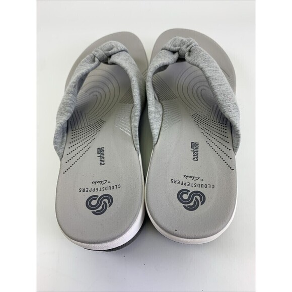 Clarks Cloudsteppers Arla Glison Thong Sandal Wedge Flip Flop Grey Fabric Size 9 - Picture 6 of 11